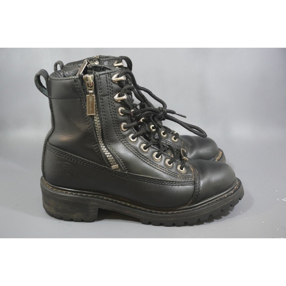 Milwaukee MB208 Accelerator Biker Boots Women’s Size 8.5C Black Leather Dual Zip